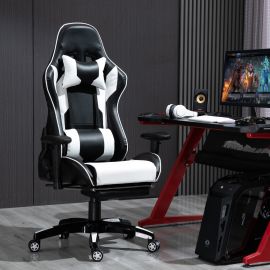 Gaming Chair Office Chair Computer PU Executive Recliner Back Footrest Armrest white