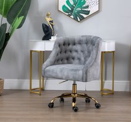 Silver Velvet Fabric Upholstered Tufted Office Chair Home Office Chair Gold Base