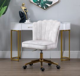 Shell Velvet Fabric Upholstered Home Office Chair Gold Base-Beige