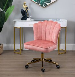 Shell Velvet Fabric Upholstered Home Office Chair Gold Base-Pink