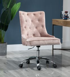 Velvet Fabric Upholstered Tufted Home Office Chair with Studs-Champagne