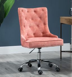 Velvet Fabric Upholstered Tufted Home Office Chair with Studs-Pink
