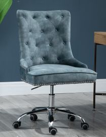 Velvet Fabric Upholstered Tufted Home Office Chair with Studs-Blue