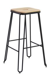 Solid Steel & Ash Wood Seat Industrial Bar Stool