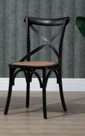 Commercial Grade Set of 2 Cross Back Dining Chairs Black Rattan Seat