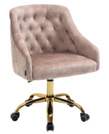 Champagne Velvet Fabric Upholstered Tufted Home Office Chair Gold Base
