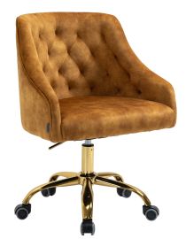 Bronze Velvet Fabric Upholstered Tufted Home Office Chair Gold Base
