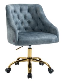 Blue Fabric Upholstered Tufted Home Office Chair Gold Base