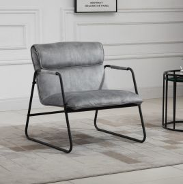 Dark Grey Linen Upholstered Armchair Lounge Chair with Black Sled Base