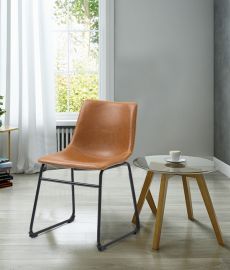 Set of 2 PU TAN Dining Chairs Metal Sled Base