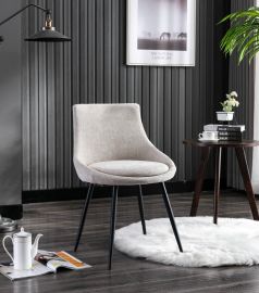 2 X Beige Fabric Upholstered Dining Chairs Metal Legs