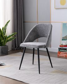 2 X Light Grey Fabric Upholstered Dining Chairs Metal Legs