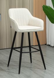 2x Beige Fabric Upholstered Barstool Chair Metal Legs