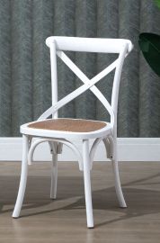 Commercial Grade Set of 2 Cross Back Dining Chairs White Rattan Seat
