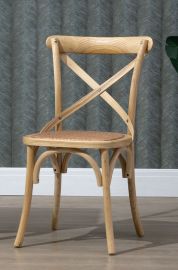 Commercial Grade Set of 2 Cross Back Dining Chairs Natural Colour Rattan Seat