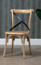 Commercial Grade Set of 2 Metal Cross Back Dining Chairs Natural Colour Rattan Seat