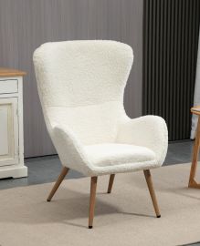 Beige Lambskin Upholstered Lounge Chair Accent Highback Armchair Metal Legs