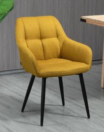2x Yellow Fabric Upholstered Dining Chair Metal Legs