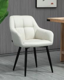 2x Beige Fabric Upholstered Dining Chair Metal Legs