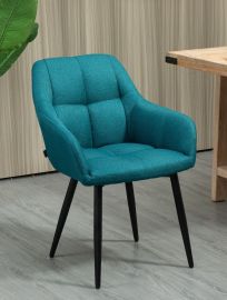 2x Blue Fabric Upholstered Dining Chair Metal Legs