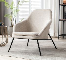 Beige Linen Armchair Accent Retro Armchair Lounge Chair Sled Metal Base