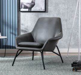 Dark Grey PU Leather Armchair Lounge Chair Accent Retro Armchair Sled Metal Base