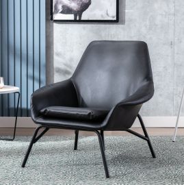 Black PU Leather Armchair Lounge Chair Accent Retro Armchair Sled Metal Base