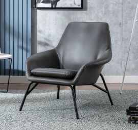 Dark Grey PU Leather Armchair Accent Retro Armchair  Lounge Chair Sled Metal Base