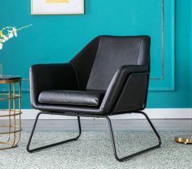 Black PU Leather Armchair Lounge Chair Accent Retro Armchair Sled Base