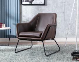 Dark Brown PU Leather Armchair Lounge Chair Accent Retro Armchair Sled Base