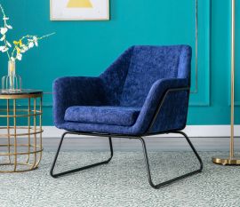 Navy Blue Linen Armchair Lounge Chair Accent Retro Armchair Sled Base