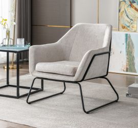 Beige Linen Armchair Lounge Chair Accent Retro Armchair Sled Base