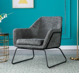 Dark Grey Linen Armchair Lounge Chair Accent Retro Armchair Sled Base
