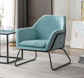 Blue Linen Armchair Lounge Chair Accent Retro Armchair Sled Base