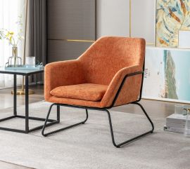 Orange Linen Armchair Lounge Chair Accent Retro Armchair Sled Base
