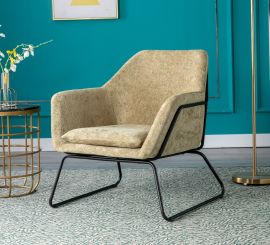 Yellow Brown Linen Armchair Lounge Chair Accent Retro Armchair Sled Base