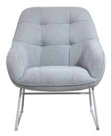 Light Grey Linen Armchair Lounge Chair Accent Retro Armchair Sled Metal Base