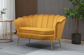 Two Seater Shell Armchair Velvet Yellow Lounge Chair Accent Gold Legs 