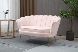 Two Seater Shell Armchair Velvet Pink Lounge Chair Accent Gold Legs 