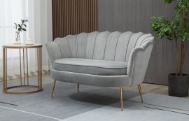Two Seater Shell Armchair Velvet Light Grey Lounge Chair Accent Gold Legs 