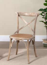 Commercial Grade Set of 2 Cross Back Dining Chairs Wash White Rattan Seat