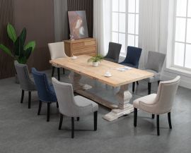 French Provincial Natural and White Wash Country Rectangular Dining Table