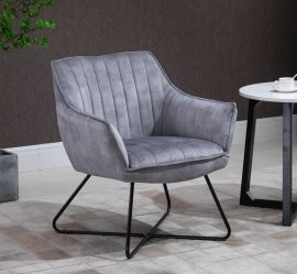Silver Armchair Lounge Chair Accent Retro Armchair Velvet X Style Metal Base