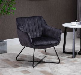 Black Armchair Lounge Chair Accent Retro Armchair Velvet X Style Metal Base