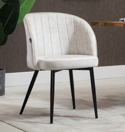 2 X Beige Fabric Linen Upholstered Dining Chairs Metal Legs