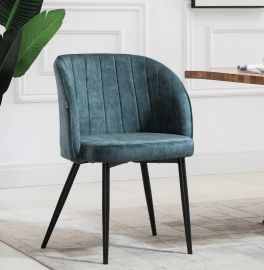 2 X Emerald Green Fabric Linen Upholstered Dining Chairs Metal Legs