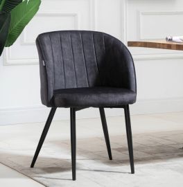 2 X Black Fabric Linen Upholstered Dining Chairs Metal Legs