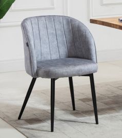 2 X Silver Grey Fabric Linen Upholstered Dining Chairs Metal Legs