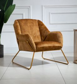 Bronze Velvet Armchair Lounge Chair Accent Retro Armchair Sled Metal Base