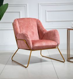 Bronze Velvet Armchair Lounge Chair Accent Retro Armchair Sled Metal Base